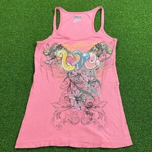 Vintage Y2K DNLA Sport Love Floral Graphic Grunge Hot Pink Tank Top Sz L